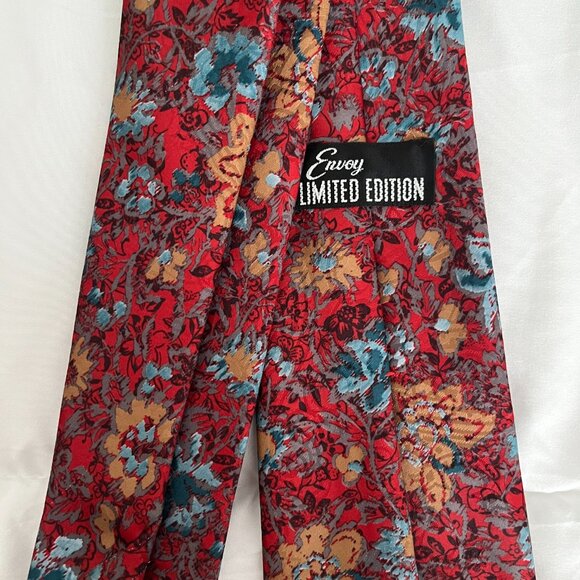 Envoy Limited Edition Men Necktie Red, Blue, Grey Abstract Floral Print Tie - Picture 3 of 4